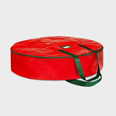 Christmas Wreath Storage Container 36 Inch - Wreath Bag for Artificial Wreaths Box - Dual Zippered Wreaths Storage Bag with Strong Durable Handles - Red - Image 1