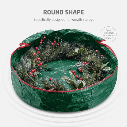 Christmas Wreath Storage Container 36 Inch - Wreath Bag for Artificial Wreaths Box - Dual Zippered Wreaths Storage Bag with Strong Durable Handles - Green - Image 3