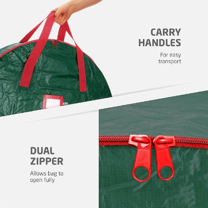 Christmas Wreath Storage Container 36 Inch - Wreath Bag for Artificial Wreaths Box - Dual Zippered Wreaths Storage Bag with Strong Durable Handles - Green - Image 4