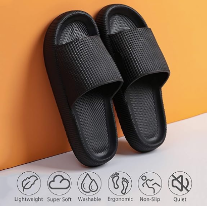 Cloud Slippers for Women and Men, Pillow House Slippers Shower Shoes Indoor Slides Bathroom Sandals, Ultimate Comfort, Lightweight, Thick Sole, Non-Slip, Easy to Clean black（42-43） - Image 2