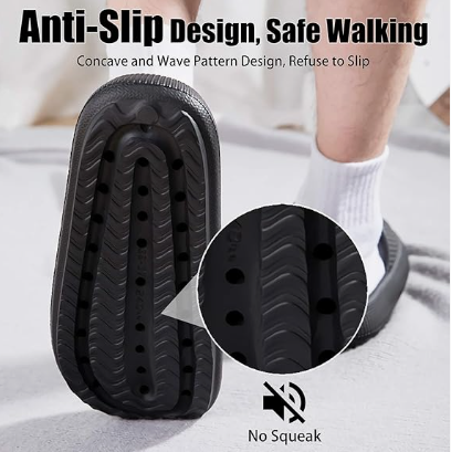 Cloud Slippers for Women and Men, Pillow House Slippers Shower Shoes Indoor Slides Bathroom Sandals, Ultimate Comfort, Lightweight, Thick Sole, Non-Slip, Easy to Clean black（42-43） - Image 4