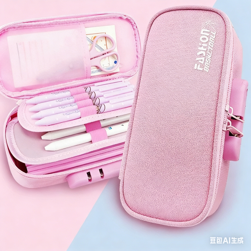 Large Capacity Pencil Case with 4 Compartments Canvas Pen Pouches Multilayer Pen Organizers Bag Oxford Fabric Pencil(pink) - Image 1