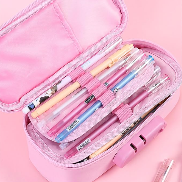 Large Capacity Pencil Case with 4 Compartments Canvas Pen Pouches Multilayer Pen Organizers Bag Oxford Fabric Pencil(pink) - Image 2