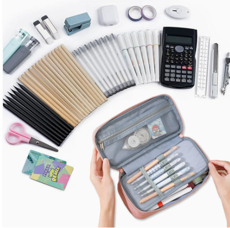 Pencil Case Pen Bag, Two Layers Big Capacity Pencil Pouch Pen Organizer Durable Stationery Holder for Marker Organization School Supplies Office Storage Desk Organizing –Pink - Image 2