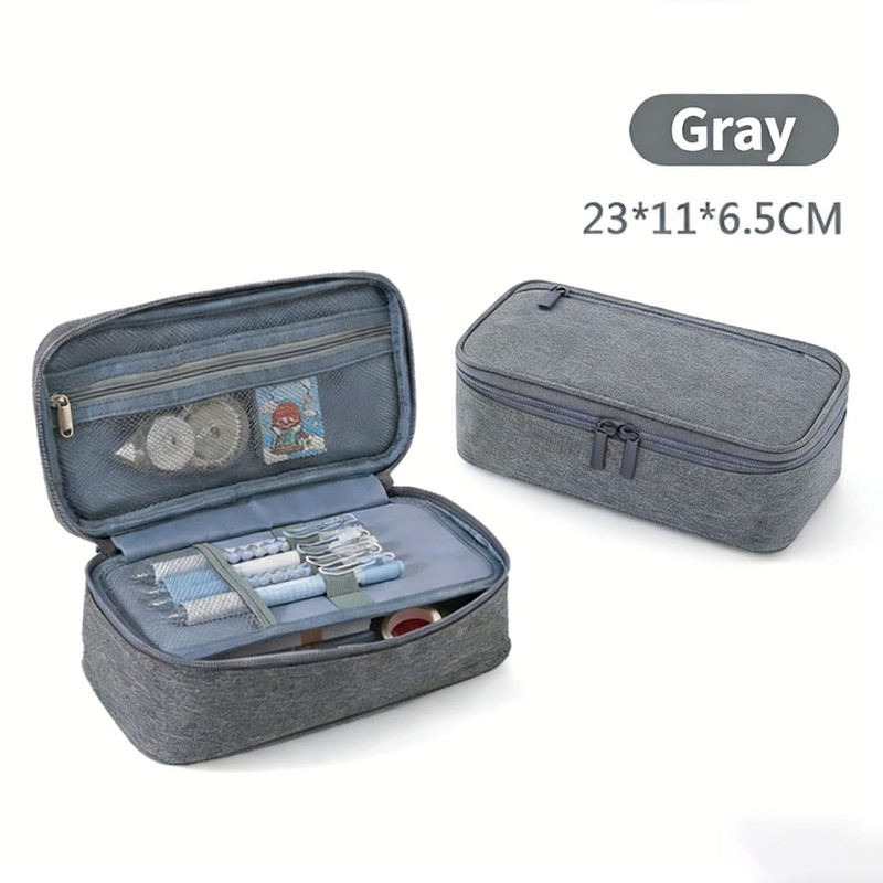 Pencil Case Pen Bag, Two Layers Big Capacity Pencil Pouch Pen Organizer Durable Stationery Holder for Marker Organization School Supplies Office Storage Desk Organizing –Gray - Image 1