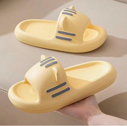 Women’s Slides Cute Bathroom Slippers Non-Slip Cartoon Cat Shaped Indoor Outdoor Summer Slippers（black，40-41） - Image 6