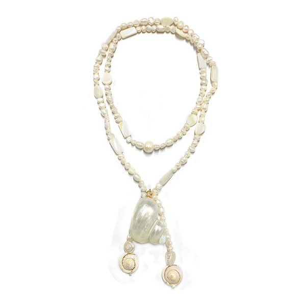 90cm vintage-style pearl and white conch pendant necklace, lightweight jewelry, women's style - Image 1