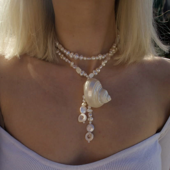 90cm vintage-style pearl and white conch pendant necklace, lightweight jewelry, women's style - Image 2