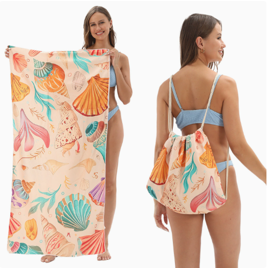 2-in-1 Foldable Beach Towel Backpack – Printed Bath Towel with Built-in Storage, Convertible Beach Mat & Carry Bag, Absorbent for Pool, Camping, Yoga and Travel - Image 1