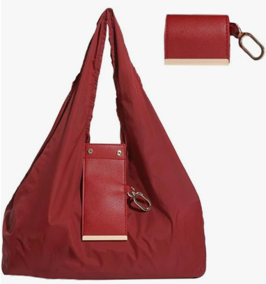 Keychain Tote Bag Compact & Expandable for On the Go, Foldable Tote Bag with Key Ring for Daily Errands - Red - Image 1