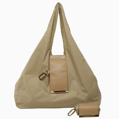 Keychain Tote Bag Compact & Expandable for On the Go, Foldable Tote Bag with Key Ring for Daily Errands - Khaki - Image 1