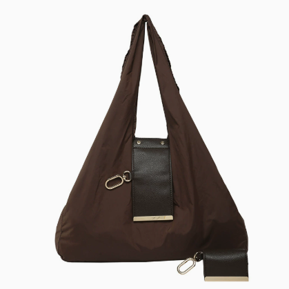Keychain Tote Bag Compact & Expandable for On the Go, Foldable Tote Bag with Key Ring for Daily Errands - Brown - Image 1