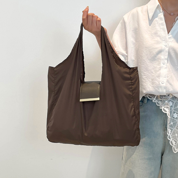 Keychain Tote Bag Compact & Expandable for On the Go, Foldable Tote Bag with Key Ring for Daily Errands - Brown - Image 3