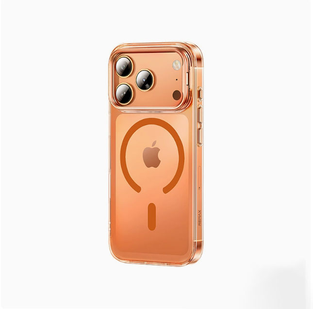 A phone case for iPhone 17 Pro Max with a stand and camera control cover, MagSafe compatible, shockproof magnetic case, and scratch-resistant (orange). - Image 1