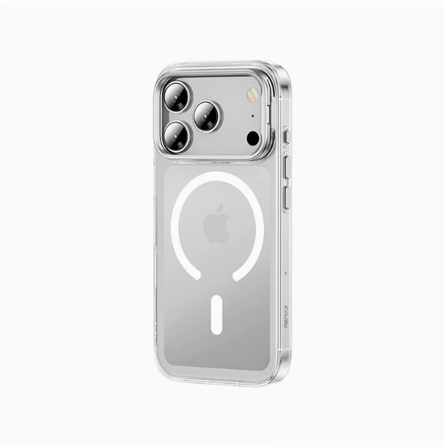 A phone case for iPhone 17 Pro Max with a stand and camera control cover, MagSafe compatible, shockproof magnetic case, and scratch-resistant (silver). - Image 1
