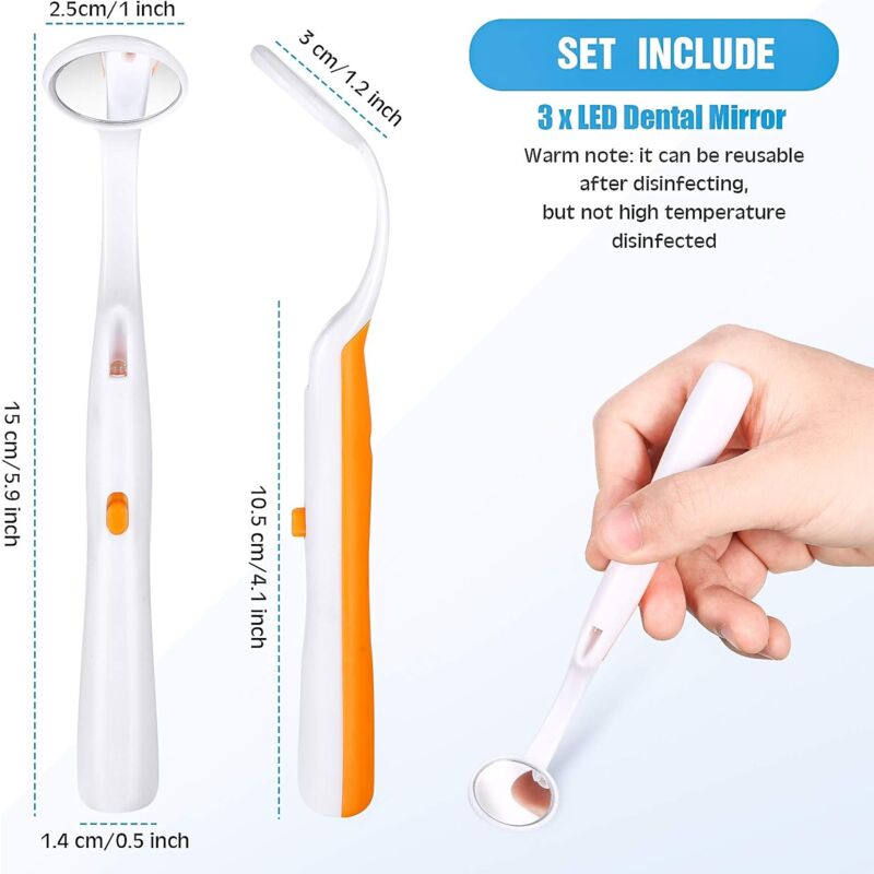 Dental Mirror With Light 2 Pieces Mouth Mirror Dental Inspection Mirror Oral Mirror With LED Light Battery Included, - Image 2