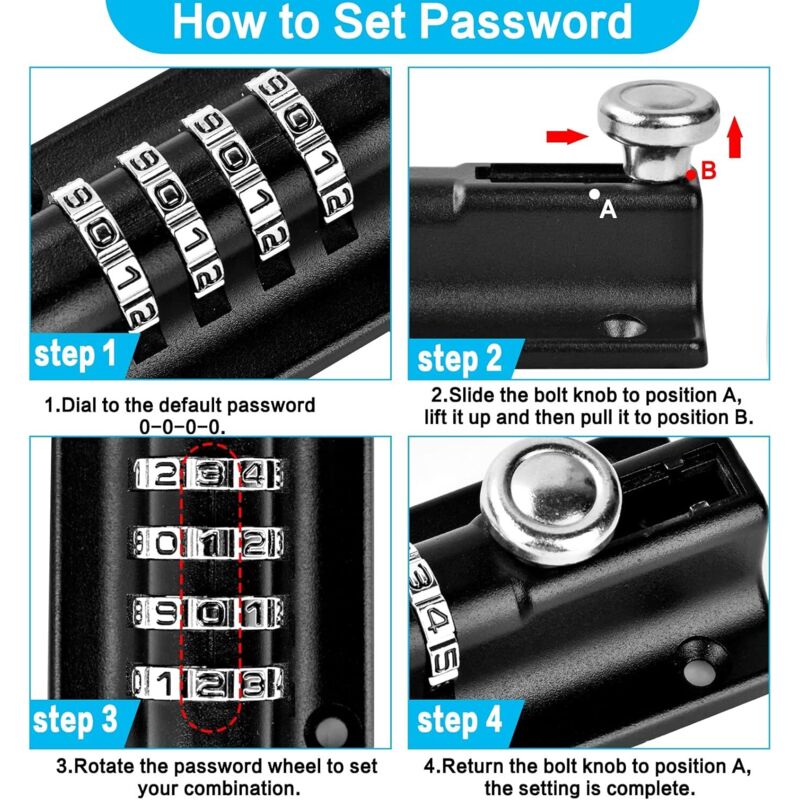 Combination Lock Latch 4 Digit Combination Lock Mechanical Code Door Lock Keyless Lock Slide Tamper Proof Door Lock For - Image 2