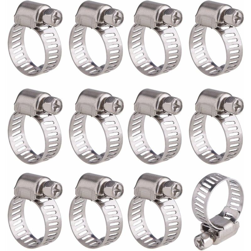12 pcs Adjustable Stainless Steel Hose Clamp Pipe Clips Fastener (9-16Mm) - Image 1