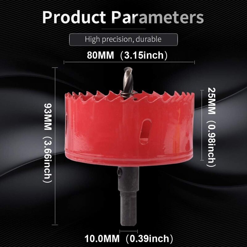 M42 Hss Bi-Metal Hole Saw 80Mm, Hole Saw For Iron, Aluminum, Wood, Drywall, Pipe, Plastic, Fiberboard - Image 2