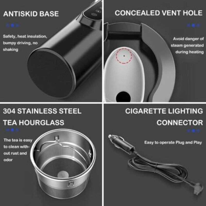 Car Kettle, 12V/24V Car Electric Kettle Heated Water Cup For Car/Truck/Travel, Portable Car Electric Kettle With Lcd - Image 3
