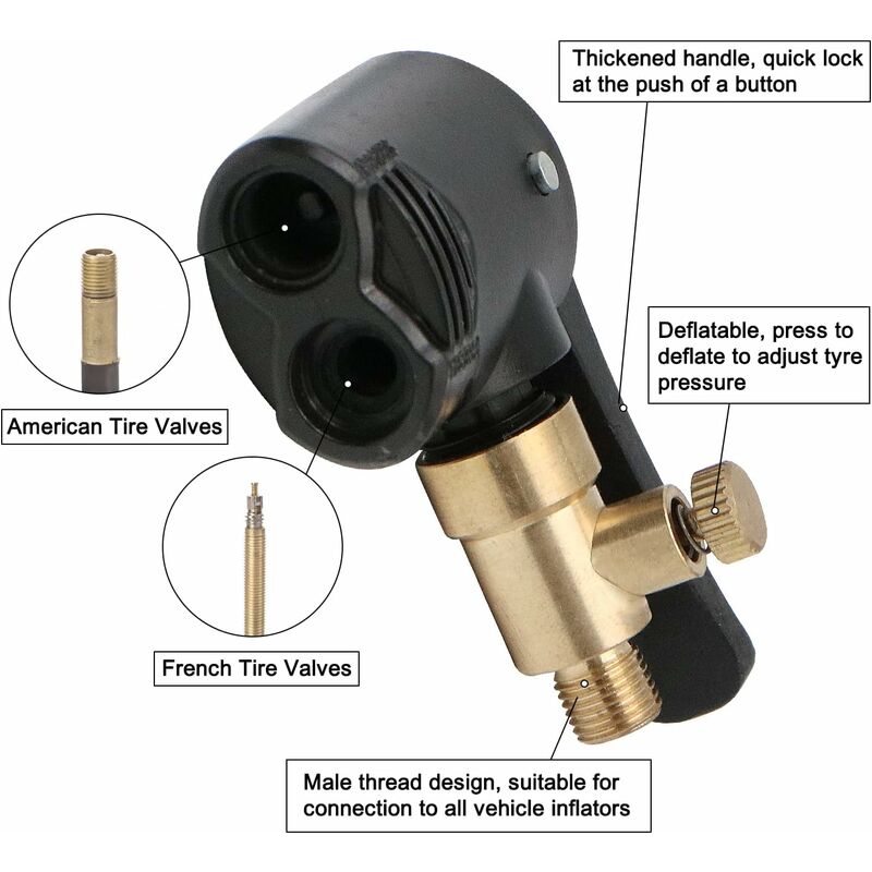 2 pcs Car Tire Valve Adapter, Inflator Nozzle, Adapter, Threaded Replacement Pump Head With Double Valve, For Car, - Image 2