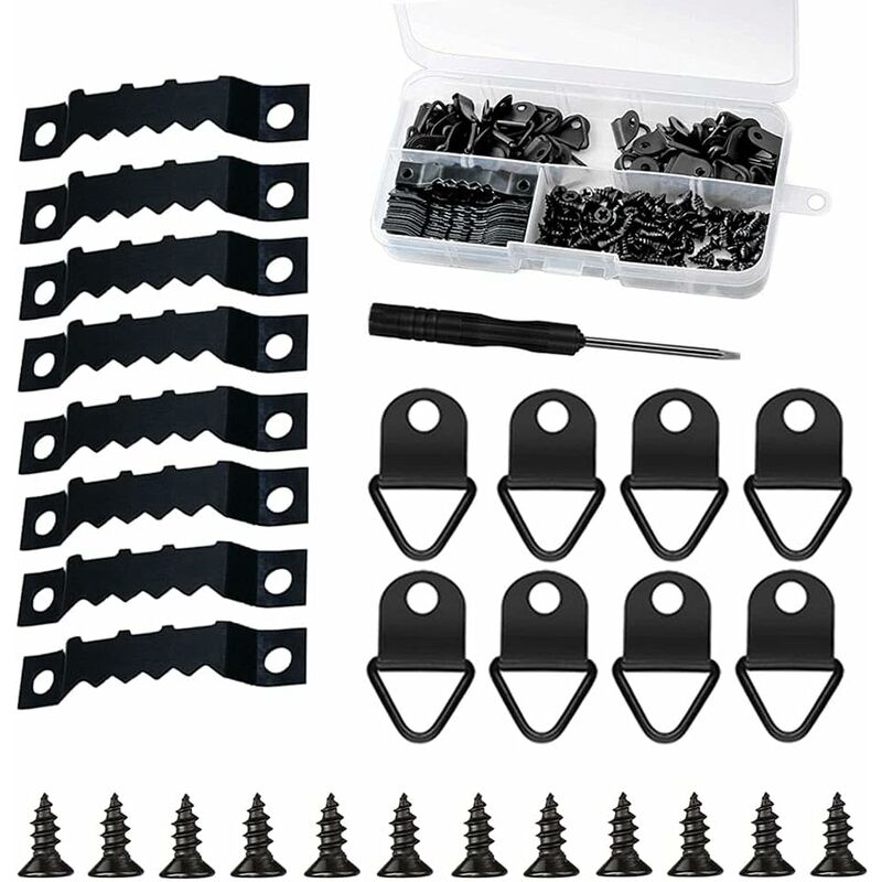 251 Pieces Picture Frame Hangers Picture Hanging Kit Photo Frame Hangers With Storage Box And 150 Screws Black - Image 1
