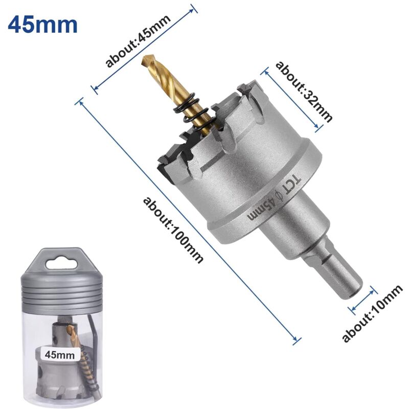 Bi-Metal Hole Saw, 45Mm Industrial Grade Stainless Steel Tct Carbide, High Speed Steel Metal Alloy Hole Saw For Metal, - Image 3