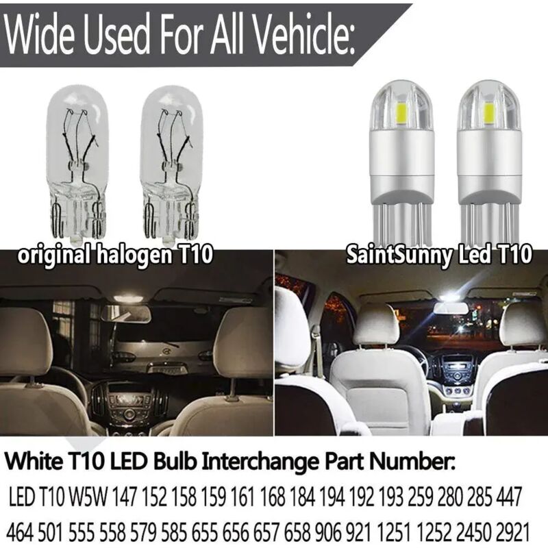 T10 W5W LED Side Marker Light 12V 6000K White 168 194 LED Turn Signal Light For Car Motorcycle License Plate Light Bulb - Image 3