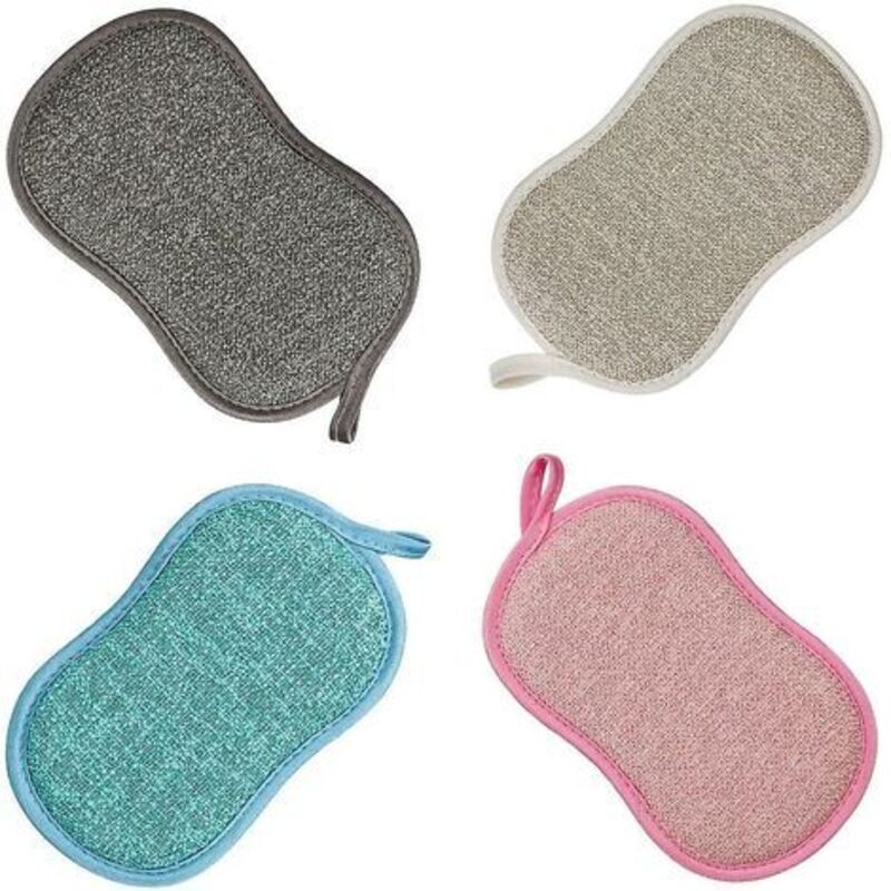 Reusable Microfiber Antibacterial Washable Dish Sponge Scouring Pads Double Sponge For Non-Stick Pans Pots (4 pcs - Image 1