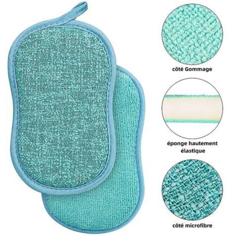 Reusable Microfiber Antibacterial Washable Dish Sponge Scouring Pads Double Sponge For Non-Stick Pans Pots (4 pcs - Image 2