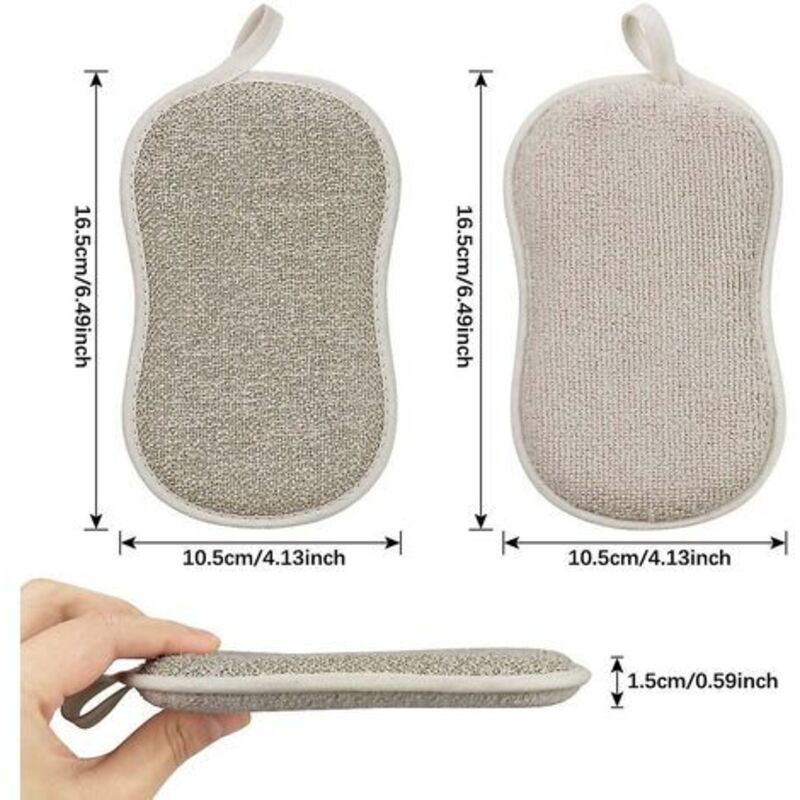 Reusable Microfiber Antibacterial Washable Dish Sponge Scouring Pads Double Sponge For Non-Stick Pans Pots (4 pcs - Image 3