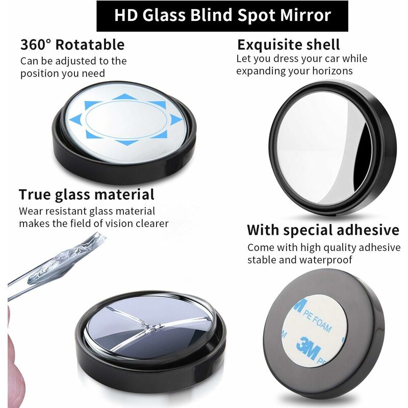 2 pcs 360° ROtation Blind Spot Mirrors, Hd Wide Angle Rear View Mirrors With 3M Self-Adhesive Blind Spot Mirror - Image 3