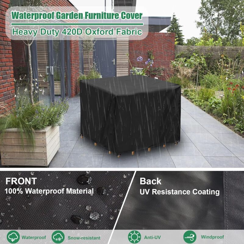 Square Garden Table Cover, Waterproof Garden Furniture Cover, Anti-Uv, Oxford Fabric Outdoor Garden Furniture Table - Image 2