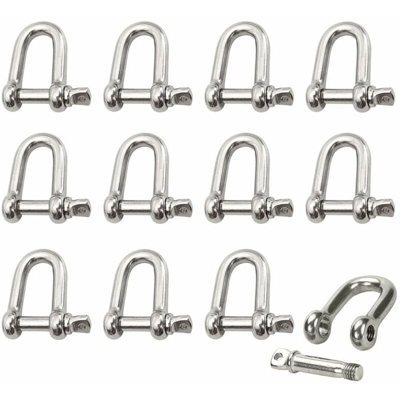 Stainless Steel Shackle 12 pcs M4 Stainless Steel Shackle Lifting Shackle Chain D Ring Shackle Pin Screw Buckle - Image 1