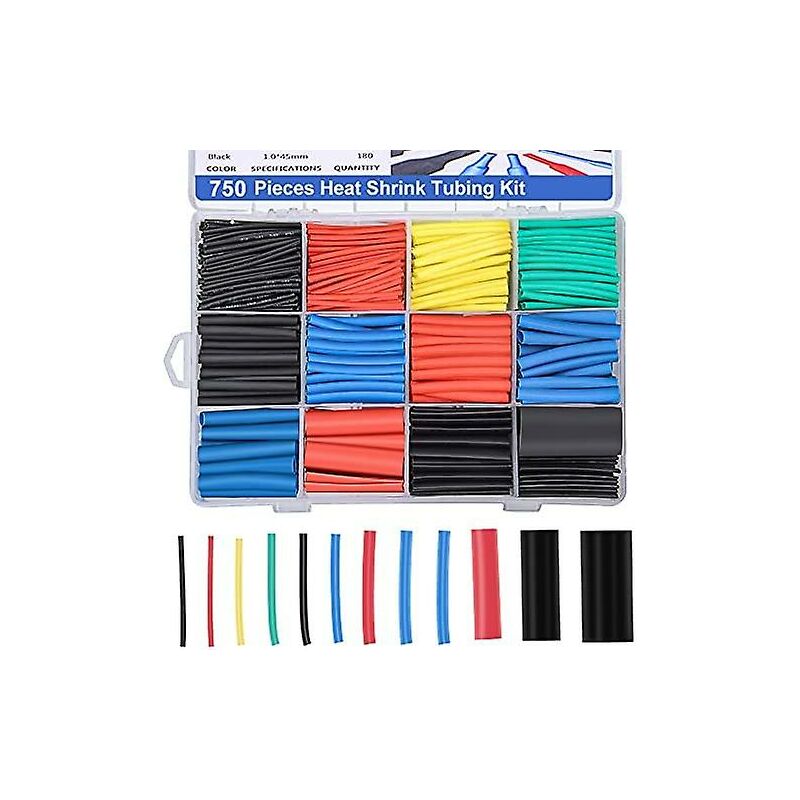 Heat Shrink Tubing, Electrical Insulation Heat Shrinkable Wrap Cable Tube, 2:1 Shrink Ratio, 5 Colors, 12 Sizes 750 - Image 1