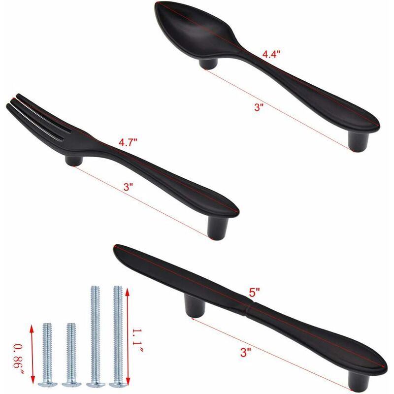3 Pack Knife Spoon Fork Shape Cabinet Pulls Door Handles Hole Center 3