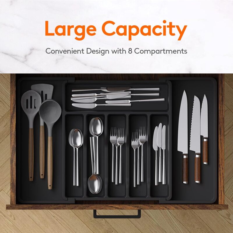 Cutlery Tray, Expandable Utensil Tray For Drawer, Adjustable Drawer Organizer For Kitchen, Compact Plastic Storage For - Image 2