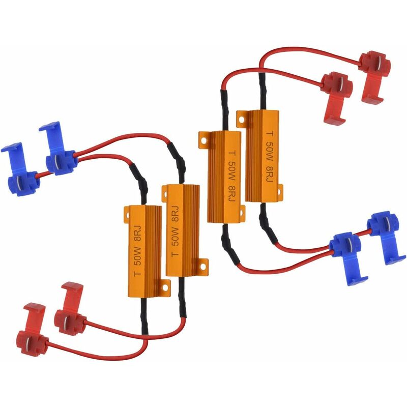 4 pcs 50W 8 Ohm LED Load Resistors Headlight Load Resistor Fog Light Decoder LED Turn Signal Resistor Decoder Wire (Fix - Image 1