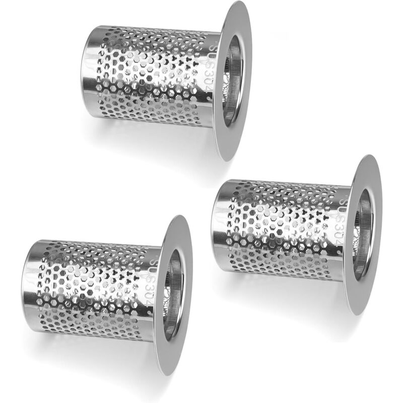 Shower Hair Filter, 3 pcs Stainless Steel Bathroom Sink Strainer, 5.5 X 5Cm Sink Stopper Filter For Balcony, Kitchen - Image 1