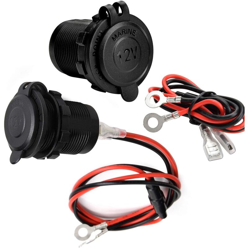 2 Pack Cigarette Lighter Socket, Waterproof Marine Grade For Boat, Motorcycle, Car, With 1M Connection Cable 12V/24V Dc - Image 1