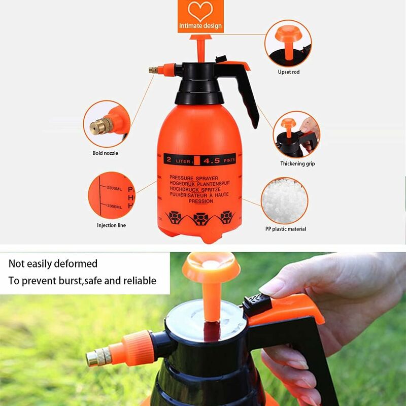 Garden Pump Sprayer 68 Oz/0.5 Gallon Hand Pressure Bottle With Adjustable Brass Nozzle For Watering Flower Lawn, - Image 2