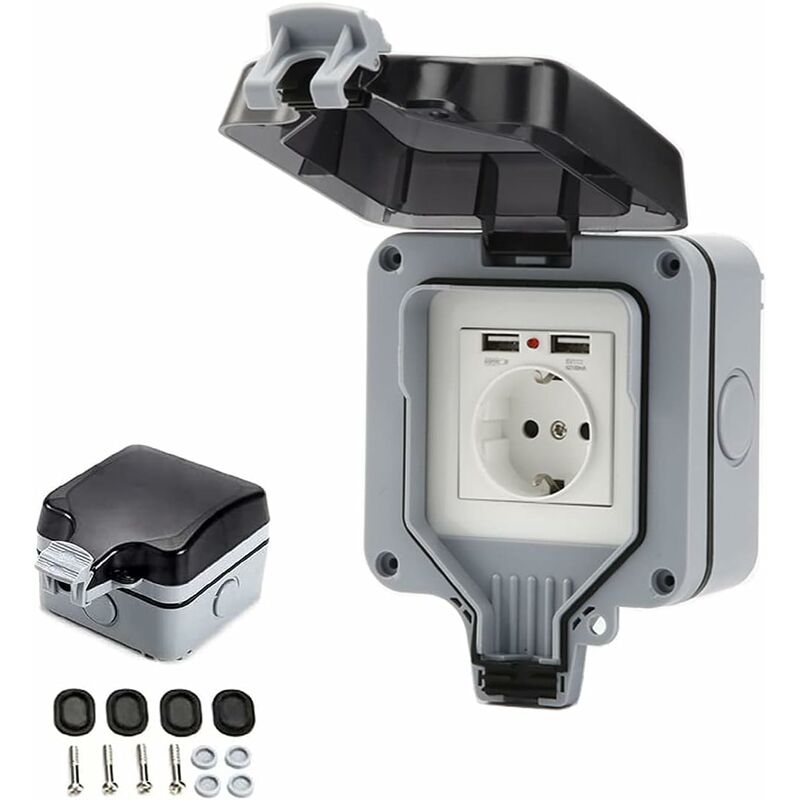 Ip66 Waterproof Socket With Usb Connections Outdoor Electrical Outlet With Cover Wall Socket Box For Garden Garage - Image 1