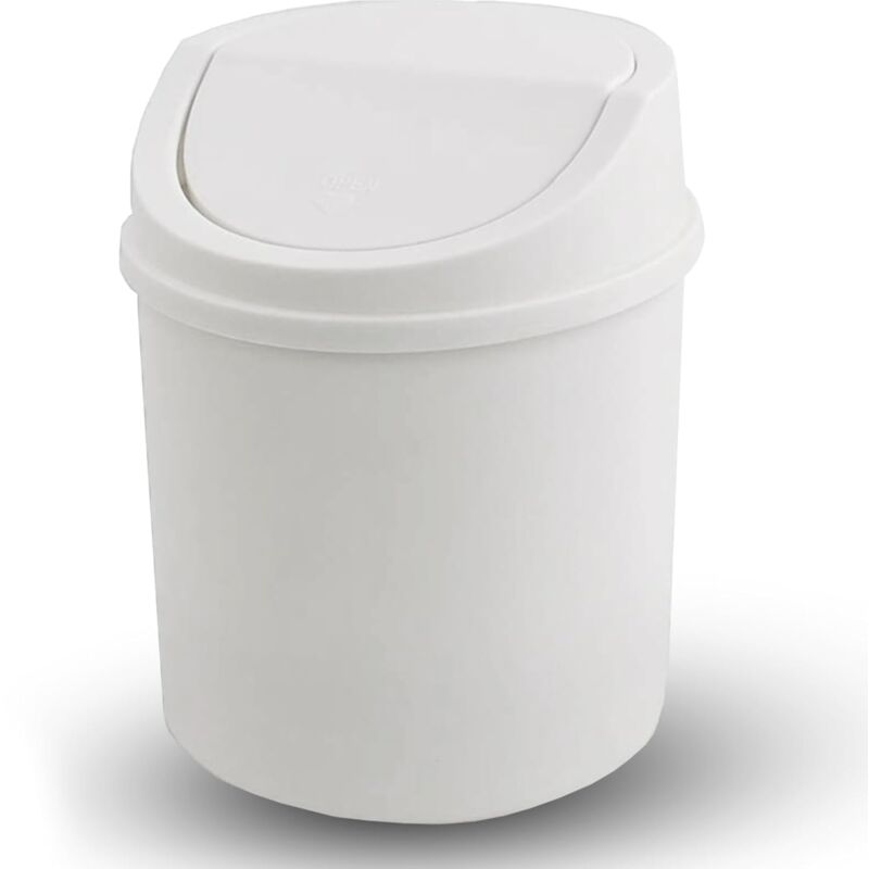 Mini Trash Can With Lid, Tabletop Trash Can, Small Plastic Trash Can, White - Image 1