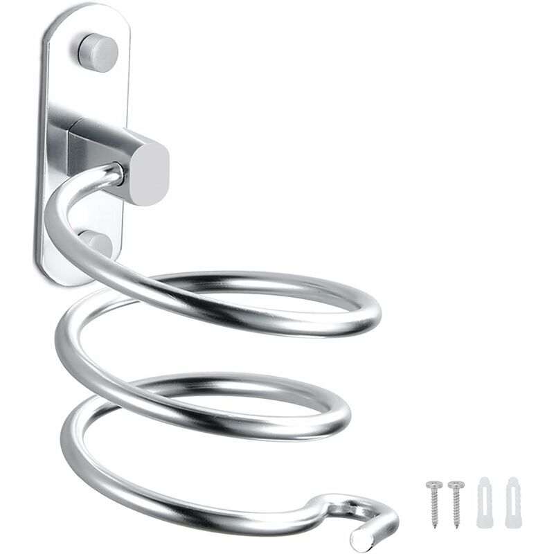 Hair Dryer Holder Aluminum Wall Mount Hair Dryer Holder Cable Rack For Kitchen Bathroom Accessories (Silver) - Image 1