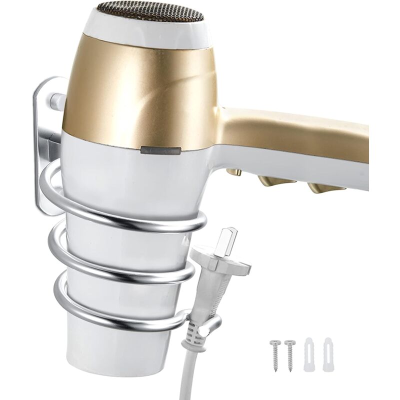 Hair Dryer Holder Aluminum Wall Mount Hair Dryer Holder Cable Rack For Kitchen Bathroom Accessories (Silver) - Image 2