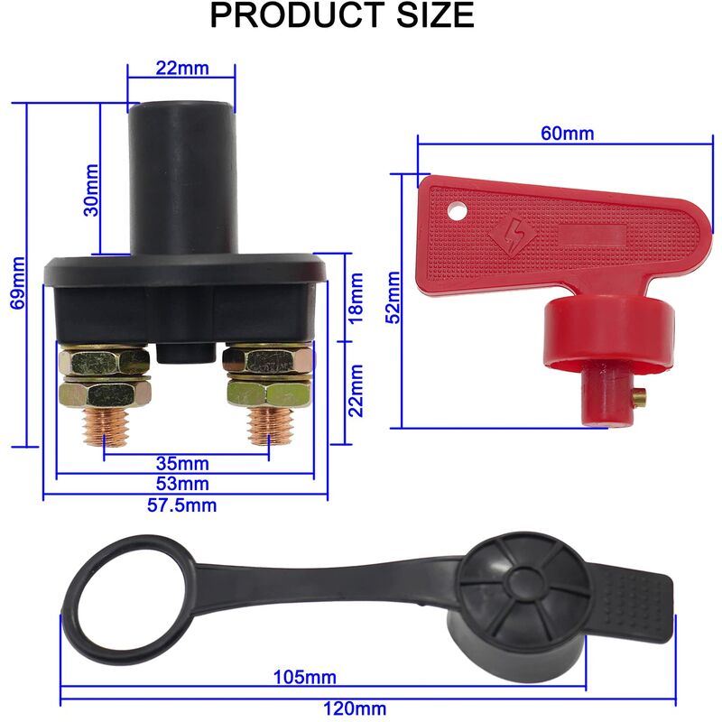 Battery Isolator Switch With 1 Key, 12V/24V Automotive Car Battery Cut Off Switch Emergency Power Cut Off Switch With - Image 2