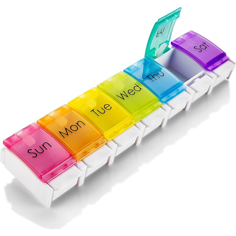 Weekly Pill Organizer - Travel Medicine Box With Push Button Large Compartments, Organizer For Tablets Vitamins & - Image 1