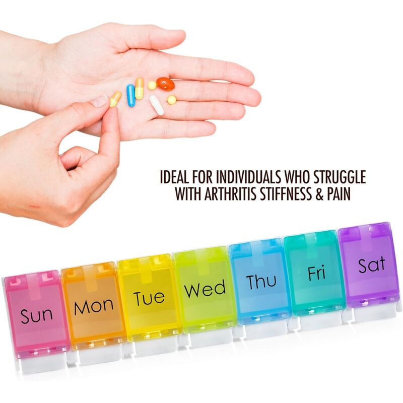Weekly Pill Organizer - Travel Medicine Box With Push Button Large Compartments, Organizer For Tablets Vitamins & - Image 4