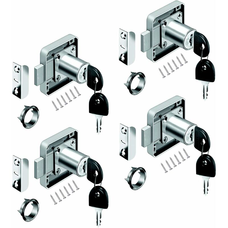 4 pcs Desk Drawer Lock, Cylinder Furniture Lock Use For Closing Cupboards, Drawer, Cabinet Ect, Thick And Durable - Image 1