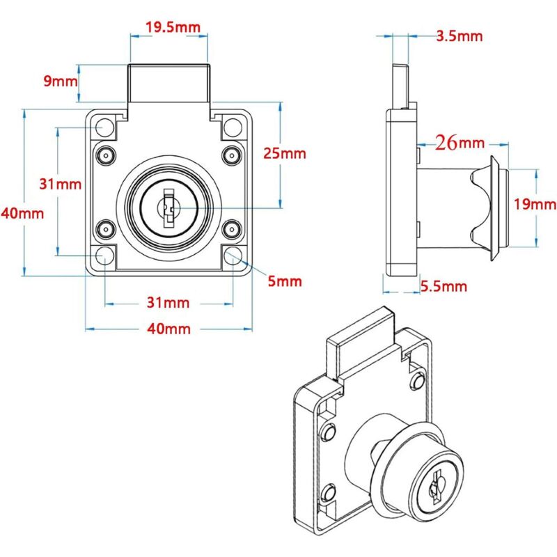 4 pcs Desk Drawer Lock, Cylinder Furniture Lock Use For Closing Cupboards, Drawer, Cabinet Ect, Thick And Durable - Image 3